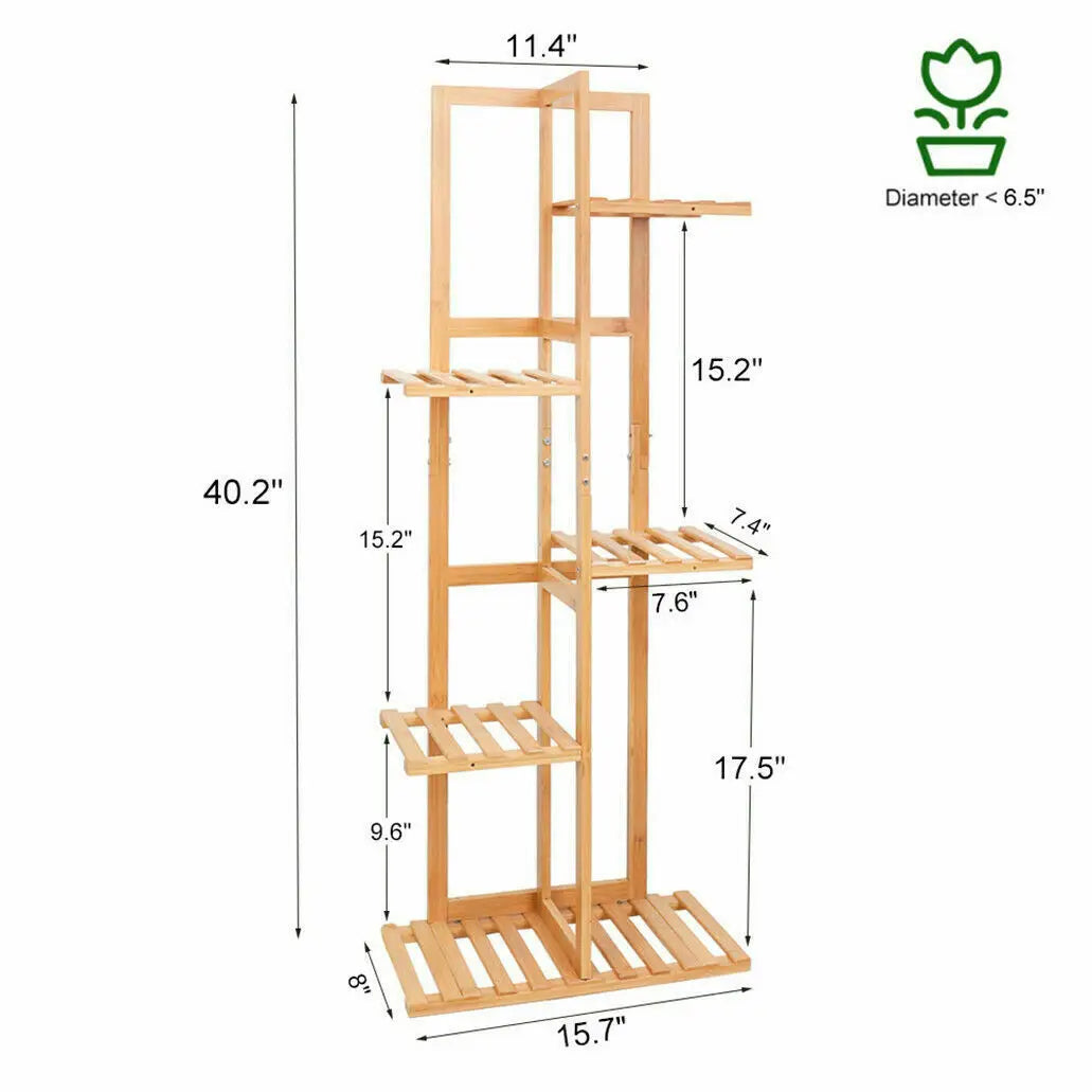 Bamboo 5 / 6  Tier  Plant Stand Rack Multiple Flower Pot Holder Shelf Indoor Outdoor Planter Display Shelving Unit for Patio