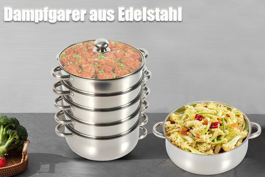 30CM 5 Tier Cook Food Veg Pot Large Stainless Steel Steam Cooker Steamer Kitchen