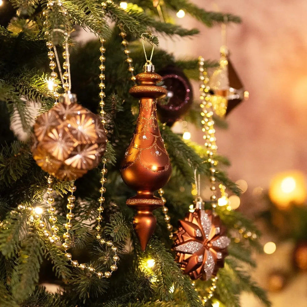 Christmas Tree Ornaments Set, Fall Christmas Tree Decorations Bulk, Luxury Brown Hanging Ball Ornament,