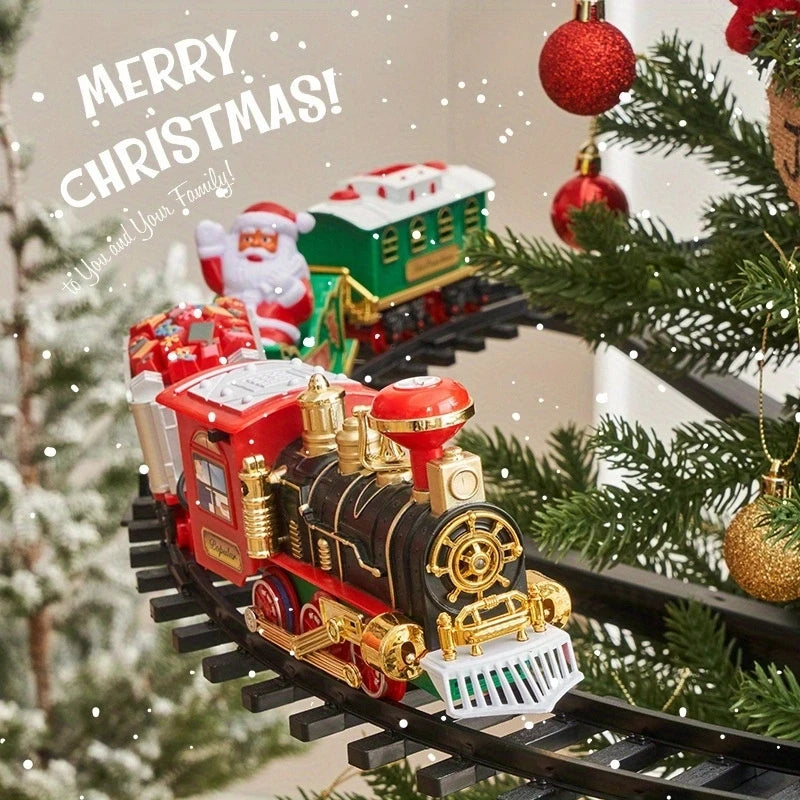 Christmas Train Electric Toys Christmas Tree Decoration Train Track Frame Railway Car with Sound&Light Rail Car Christmas Gifts