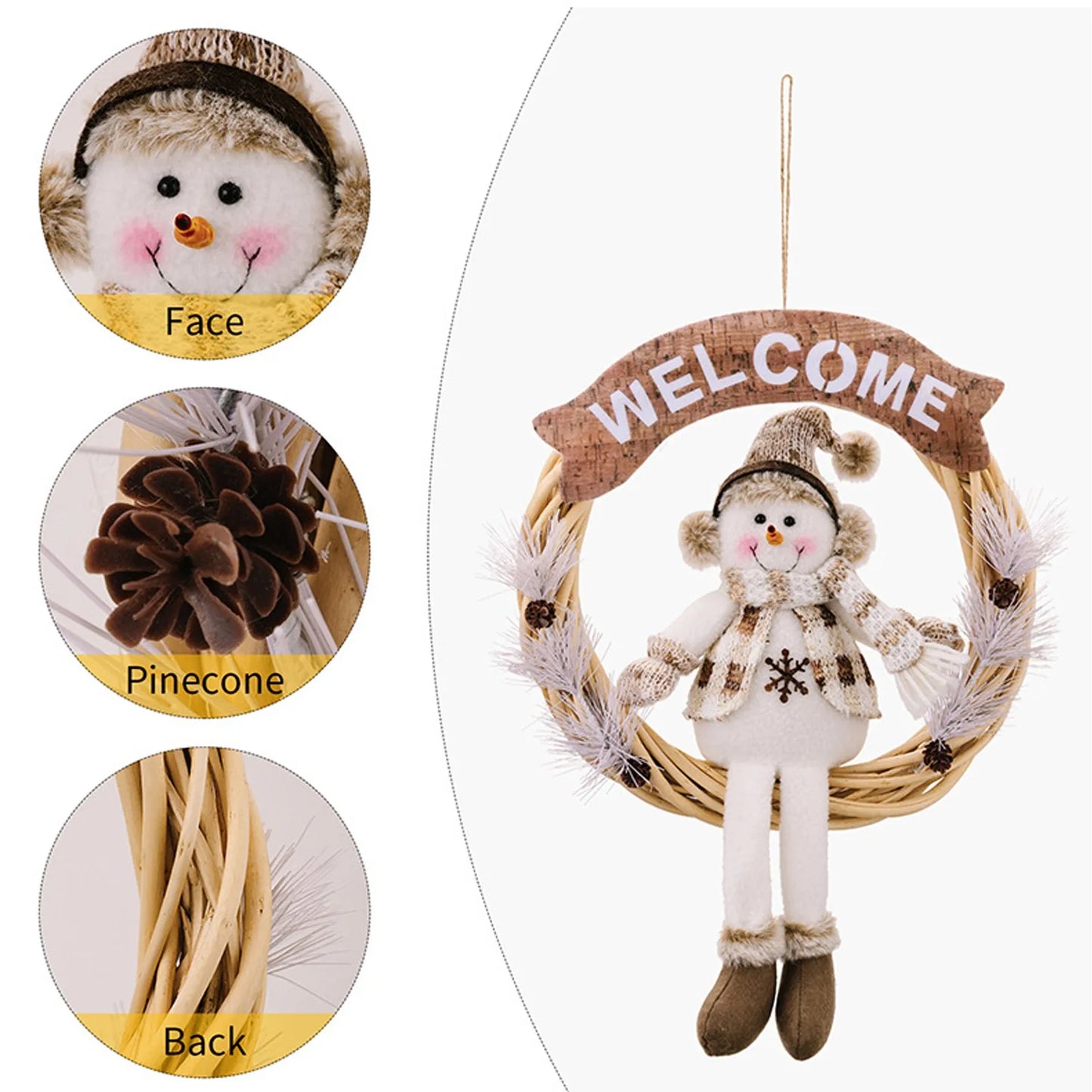 2024 New Seasonal Flower Wreath Pendant Santa/Snowman/Deer Dolls Decoration Handmade Festival Tree Hangings Party Supplies