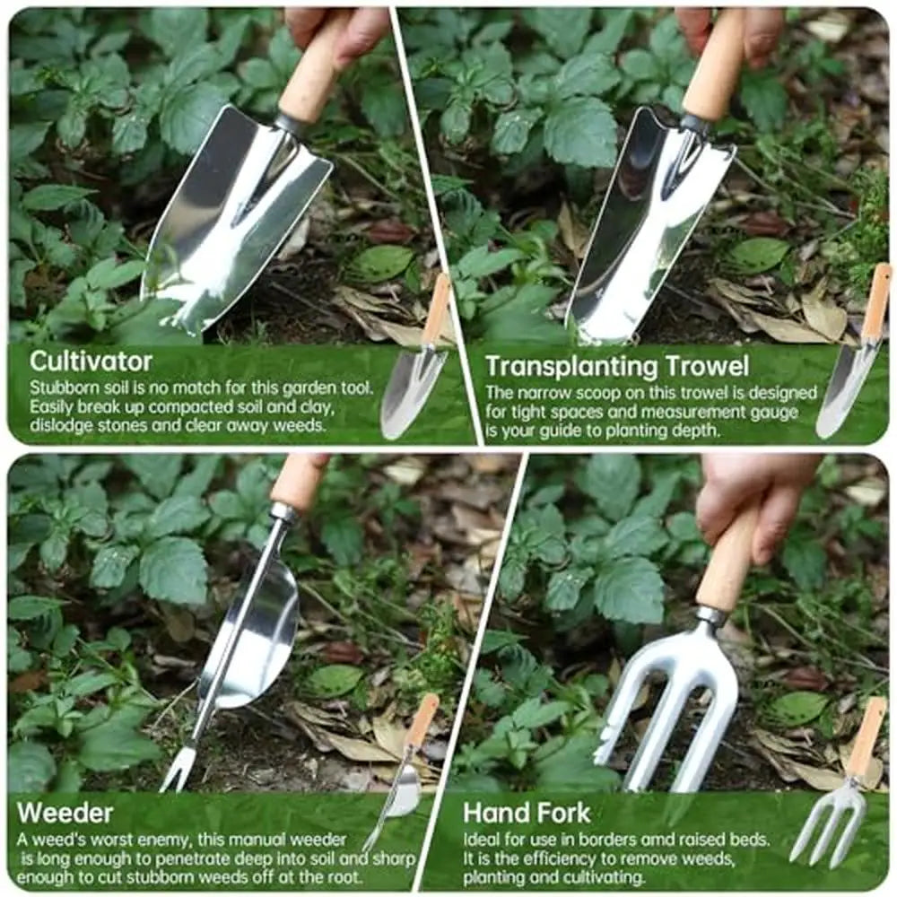 10-Piece Stainless Steel Garden Tool Set with Storage Bag Pruning Shears Weedier Transplanter Cultivator Rust-Proof & Durable