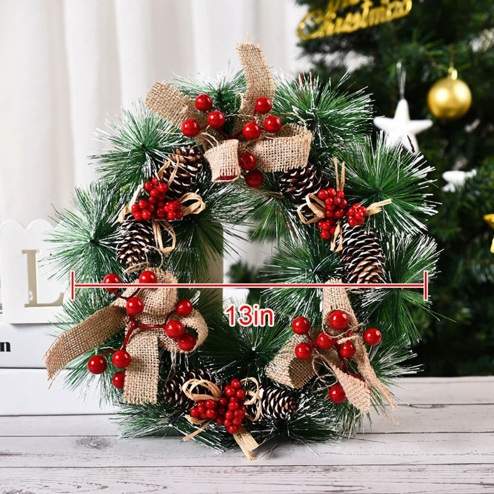 Artificial Flower Wreaths for Christmas with Bows Pinecone Red Berry for Front Door, Window Fireplace Farmhouse Decorations