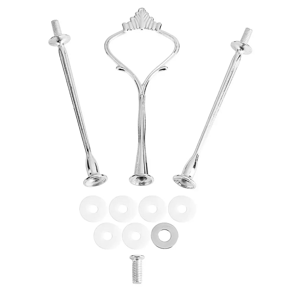 Multi tiers Cake Tray Stand Handle Fruit Plate Hardware Fitting Holder(3-tiers Crown Silver)