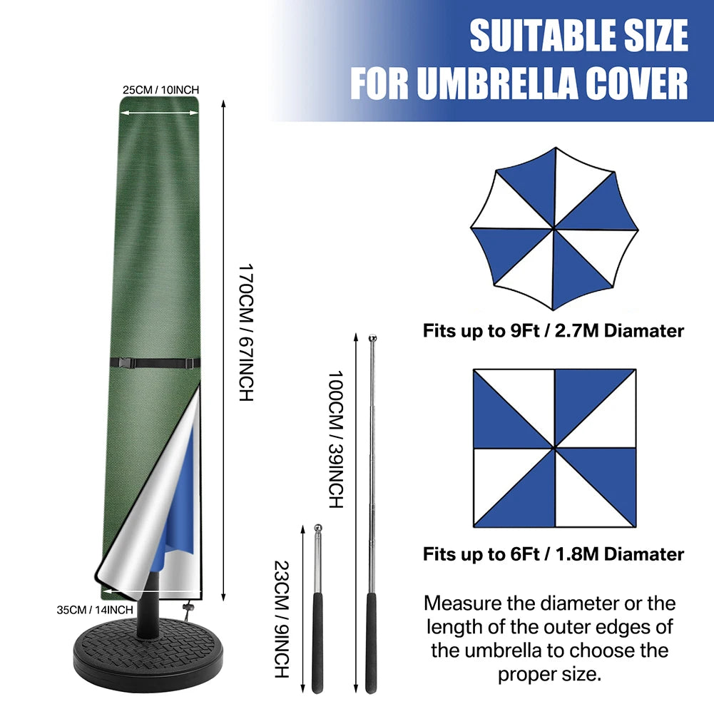 Umbrella Covers with Rod & Pull Ring Outdoor Patio Umbrella Cover Waterproof Windproof Anti-UV