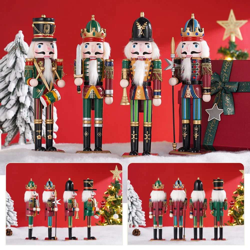 30cm Nutcracker Soldier Puppet Wooden Nutcracker Statues Handicraft Doll Toy Christmas Home Decoration