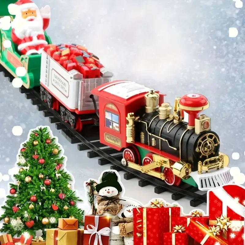 Christmas Train Electric Toys Christmas Tree Decoration Train Track Frame Railway Car with Sound&Light Rail Car Christmas Gifts