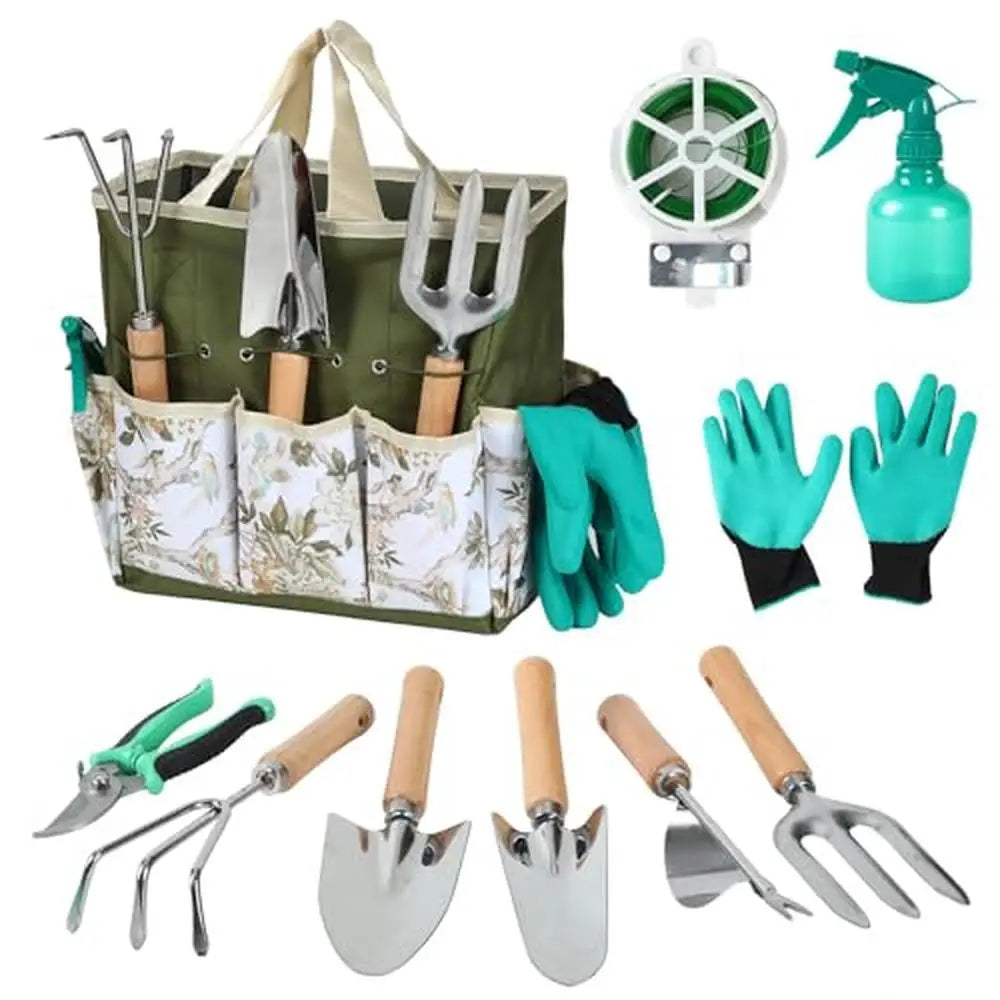 10-Piece Stainless Steel Garden Tool Set with Storage Bag Pruning Shears Weedier Transplanter Cultivator Rust-Proof & Durable