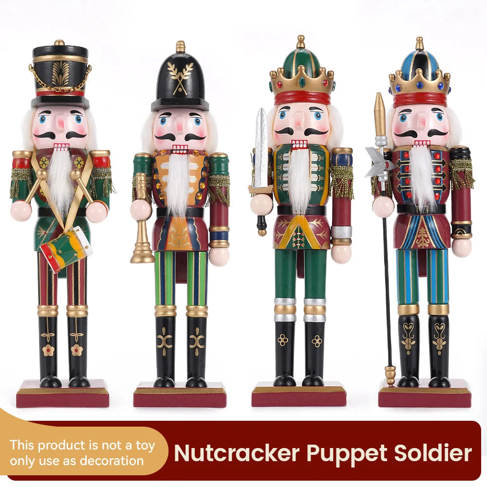 30cm Nutcracker Soldier Puppet Wooden Nutcracker Statues Handicraft Doll Toy Christmas Home Decoration