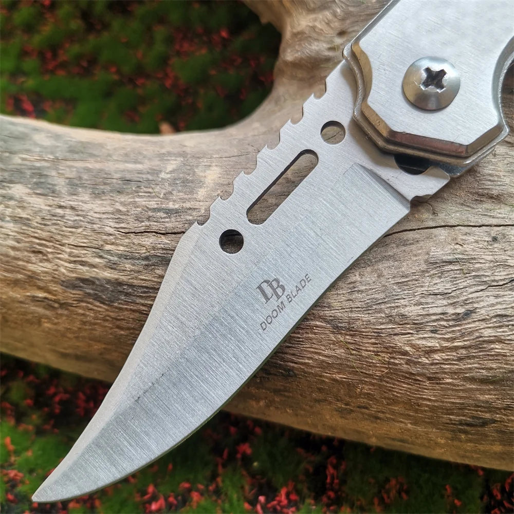 Tactical Folding Pocket Knife with Wood Handle - EDC Camping Survival Tool with LED Light - Multifunctional Self-defense knives