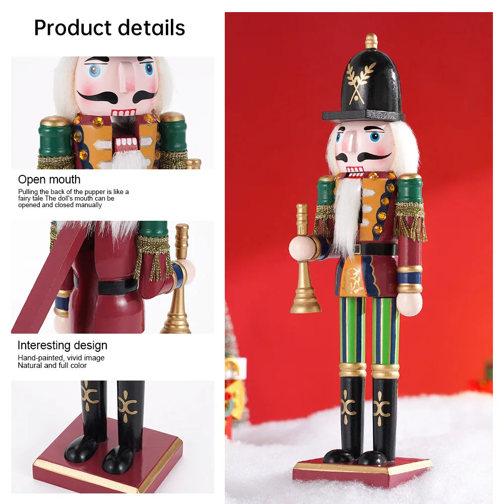 30cm Nutcracker Soldier Puppet Wooden Nutcracker Statues Handicraft Doll Toy Christmas Home Decoration