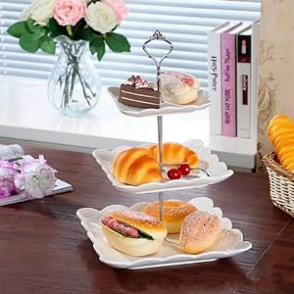 Multi tiers Cake Tray Stand Handle Fruit Plate Hardware Fitting Holder(3-tiers Crown Silver)